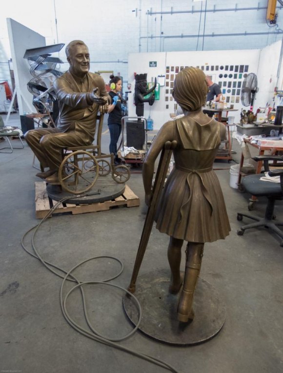RIOC Steps Up To Give FDR Hope Memorial A Major Boost Toward Completion Together at the foundry, waiting to be taken to their home on Roosevelt Island.