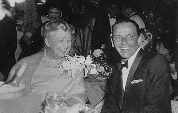 February 7th, Warm Your Heart, Nourish Your Mind by Getting to Know Eleanor Roosevelt Eleanor Roosevelt with a fan, Frank Sinatra.