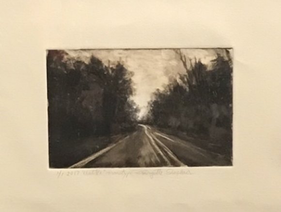 RIVAA Artist Georgette Sinclair Keeps the Shows Rolling "Following the Light," a monotype from the Salmagundi Club's historic Black & White exhibit.