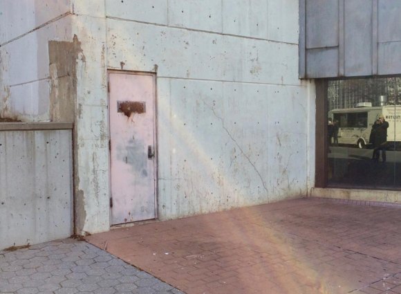 What's that blue box doing at the subway station? The ugly pink door to who knows where insults residents on a daily basis. Maybe if we offered to paint it for them...