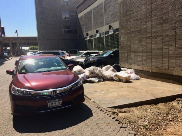 PS/IS 217 Secures Its Claim As Roosevelt Island's Worst Neighbor At PS/IS 217, cars don't just block the fire lane, they're also allowed to prevent access for trash removal, keeping the rats fed and happy. Yes, those are rat holes aligning the concrete slab.