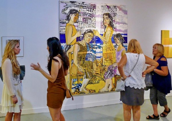 Seen at "Free Time," RIVAA Gallery Opening Laura Hussey's paintings, always eye-catching.