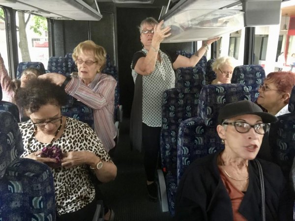 Roosevelt Island Seniors Hit The Road, Thanks To CBN And Anonymous Sponsor Bus filled for a free outing to Belmont Park made possible by the generosity of an anonymous sponsor.