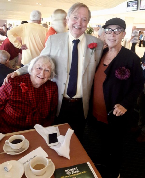 Roosevelt Island Seniors Hit The Road, Thanks To CBN And Anonymous Sponsor Board Member Margaret Smith joined CBN Executive Director Bill Dionne (c) and RI Senior Wendy Hersh (r) for the fun at Belmont Park.